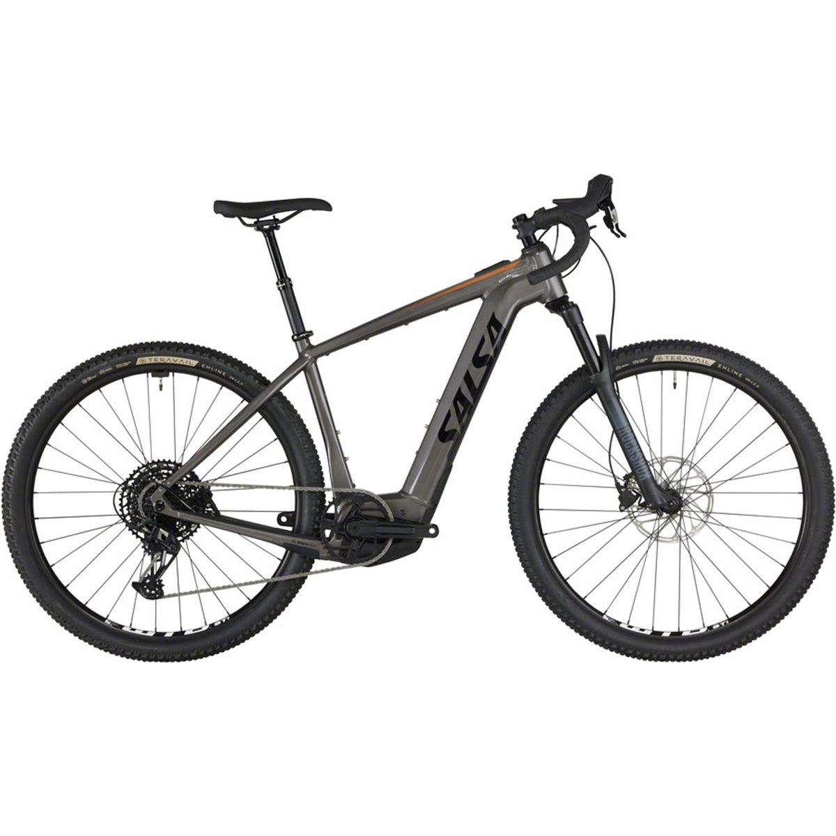 Salsa Tributary Apex 1 Front Suspension Electric Gravel Bike - Charcoal