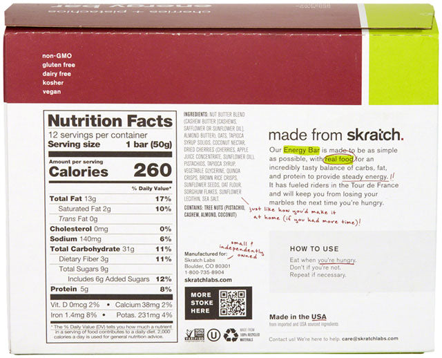 Skratch Labs Energy Bar Sport Fuel Cherry Pistachio