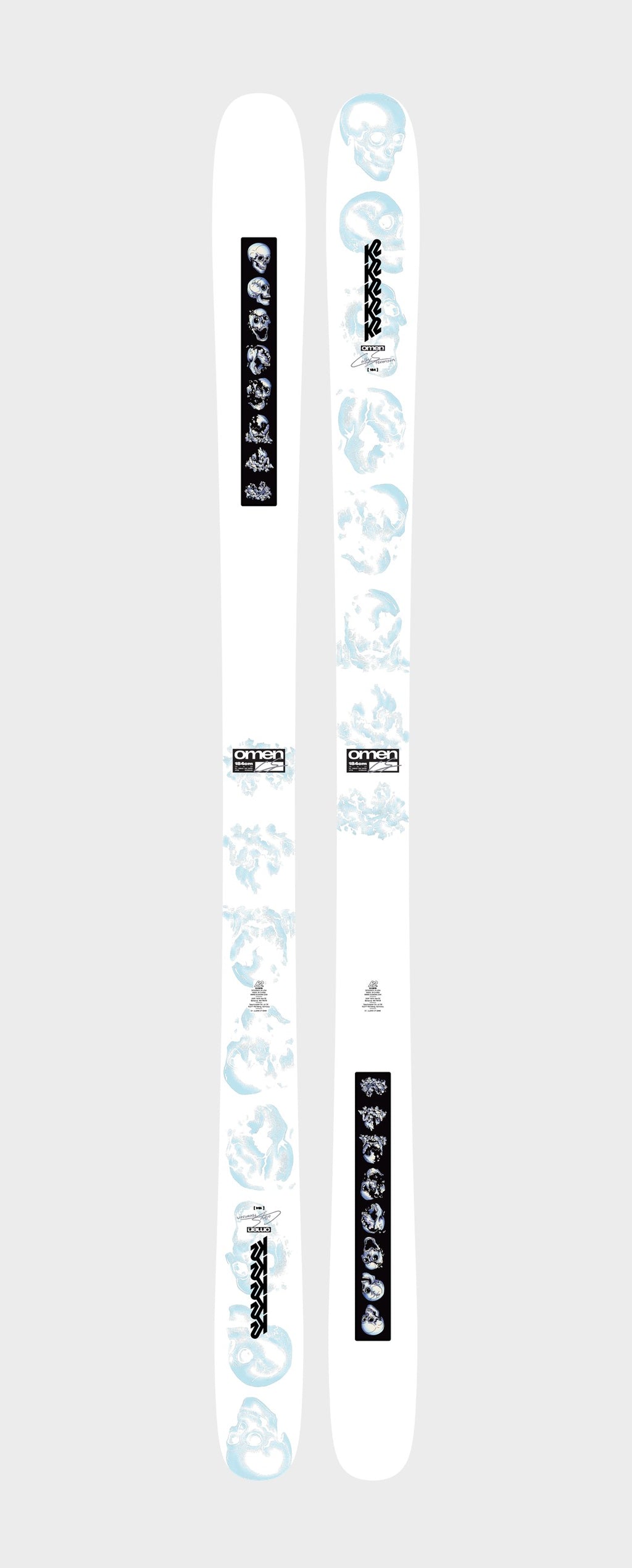K2 Omen Colby Skis - white top sheet with Colby Stevenson signature