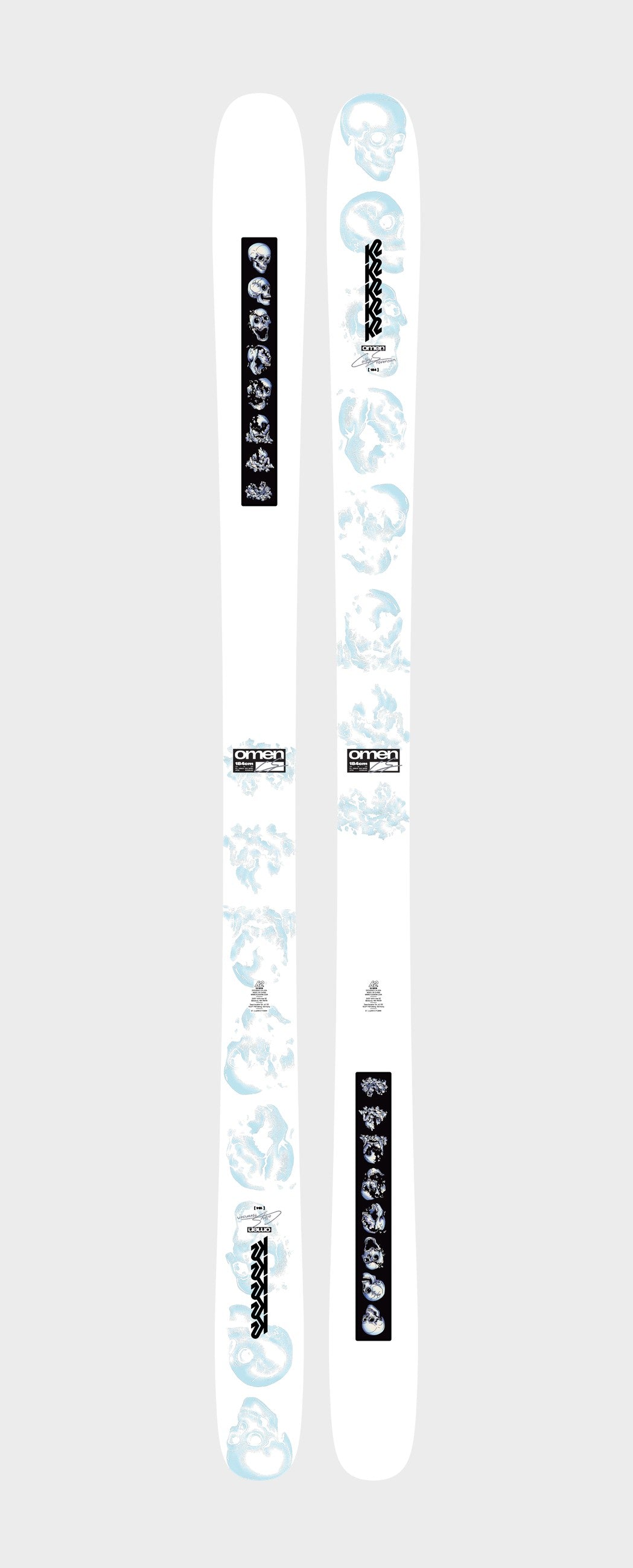 K2 Omen Colby Skis - white top sheet with Colby Stevenson signature