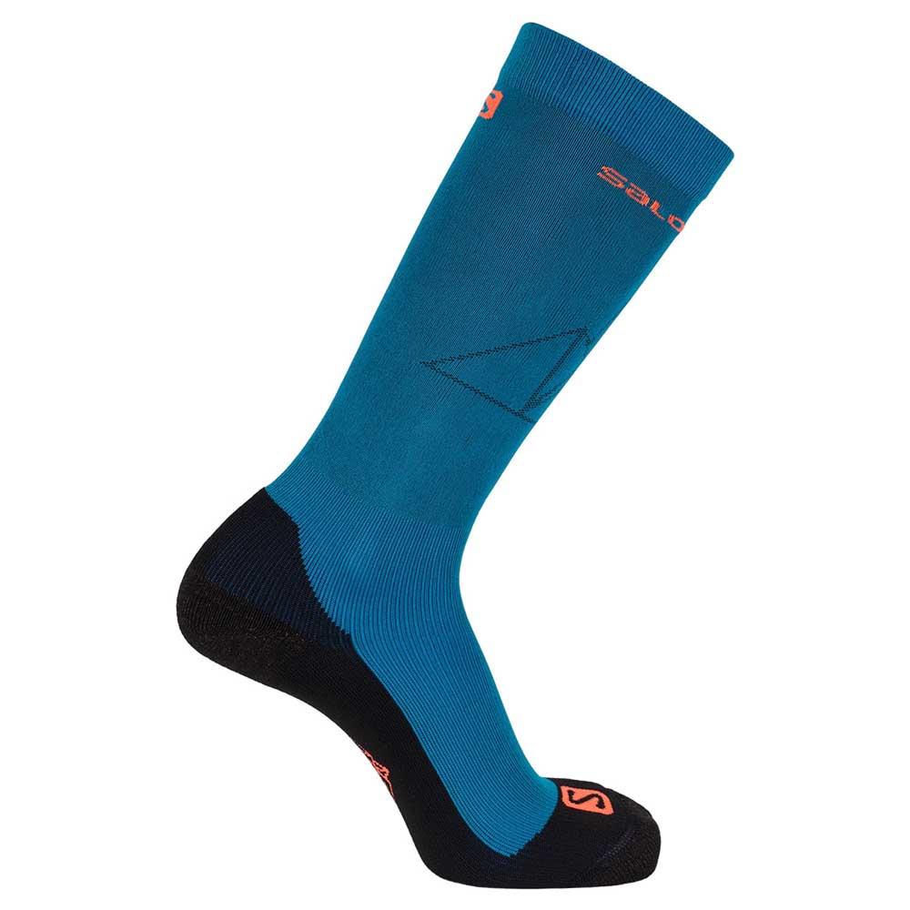 salomon compression ski socks Salomon QST Socks Deep Lagoon/Shocking Orange Medium 13601-2102